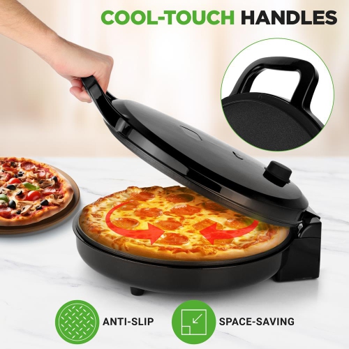 NutriChef Countertop Pizza Maker | 1500W Non-Stick Electric Pizza Cooker | Make 12" Personal Pizzas, Eggs, Toast & More | Compact & Space-Saving |