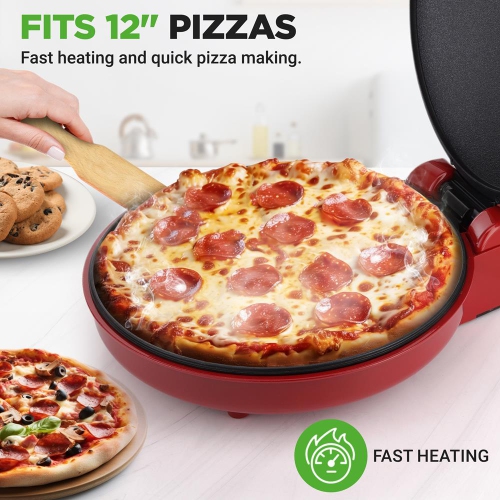NutriChef Countertop Pizza Maker | 1500W Non-Stick Electric Pizza Cooker | Make 12" Personal Pizzas, Eggs, Toast & More |Compact & Space-Saving |