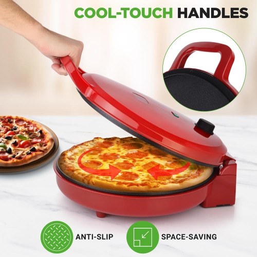 NutriChef Countertop Pizza Maker | 1500W Non-Stick Electric Pizza Cooker | Make 12" Personal Pizzas, Eggs, Toast & More |Compact & Space-Saving |
