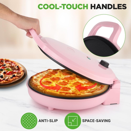NutriChef 1500W Countertop Pizza Maker – 12" Non-Stick Electric Cooker for Pizzas, Eggs, Toast & More – Adjustable Temp 175-400°F, Compact Design,