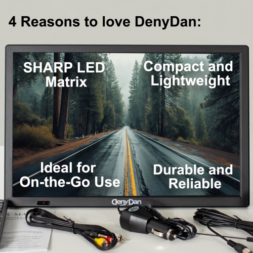DenyDan 16-Inch Portable-Travel TV with Built-in Battery, Full HD, HDMI/USB/AV, 12V/24V/110V Power Options, Black
