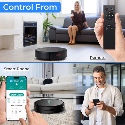 SereneLife Smart Robot Vacuum and Mop Combo, App Control, 3 Cleaning Modes, Anti-Fall Sensors, Self-Charging, 700Pa Suction Ideal for Pet Hair, Tile,