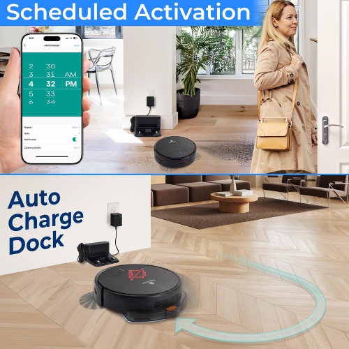 SereneLife Smart Robot Vacuum and Mop Combo, App Control, 3 Cleaning Modes, Anti-Fall Sensors, Self-Charging, 700Pa Suction Ideal for Pet Hair, Tile,