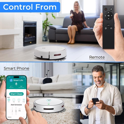 SereneLife Smart Robot Vacuum and Mop Combo, App Control, 3 Cleaning Modes, Anti-Fall Sensors, Self-Charging, 700Pa Suction Ideal for Pet Hair, Tile,