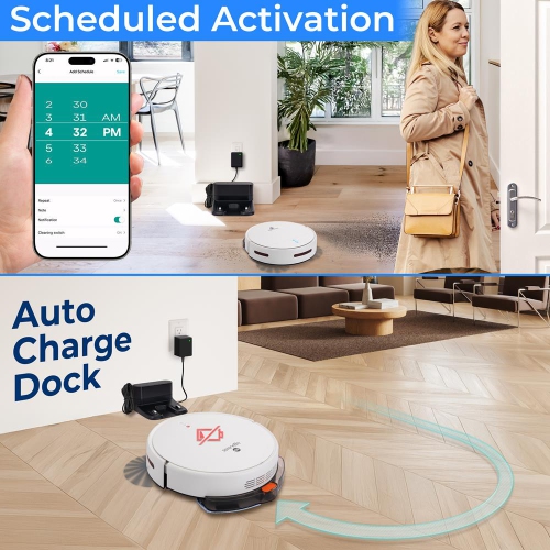 SereneLife Smart Robot Vacuum and Mop Combo, App Control, 3 Cleaning Modes, Anti-Fall Sensors, Self-Charging, 700Pa Suction Ideal for Pet Hair, Tile,