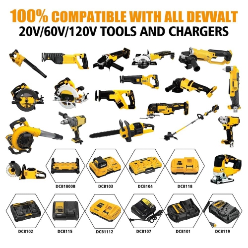 D R Batterie d'outils électriques sans fil Dewalt pour DCB606 DCB612 DCB606-2 DCB609 DCB609-2 DCB180 DCB200 DCB201 60&nbsp;V DCB206 DCB207 DCD DCB204