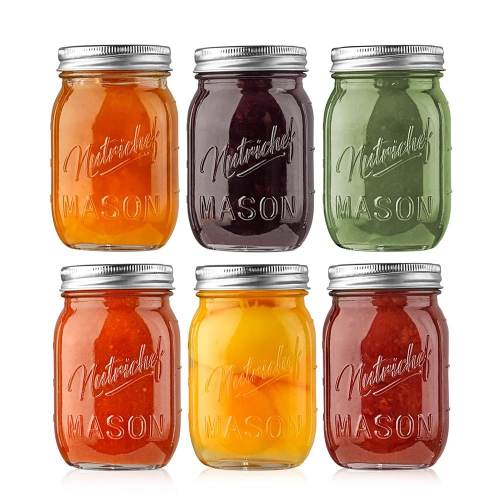 Mason Jars with Lids - 16oz DIY Magnetic Spice Jar Glass Container w/Airtight Lid and Band - Ideal for Meal Prep, Overnight Oats, Jelly, Jam, Honey,