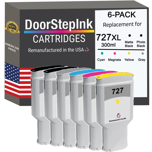 DoorStepInk Brand for HP 727 300mL 6-Pack Remanufactured in the USA Ink Cartridges