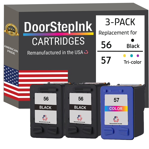 DOORSTEPINK  Brand for HP 56 2 / 57 1 Color 3-Pack Remanufactured In The Usa Ink Cartridges In Black The Best