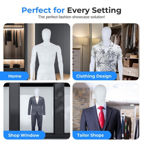 Adjustable Male Mannequin Full Body - 73" Detachable Male Dress Form Full Body Mannequin Poseable Life Size Mannequin Torso , SereneLife White