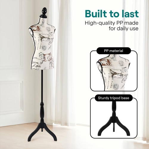 SereneLife Female Mannequin Torso Dress Form, 64" Adjustable Body Stand for Displaying Clothes, Sewing, and Tailoring, Detachable Full Body
