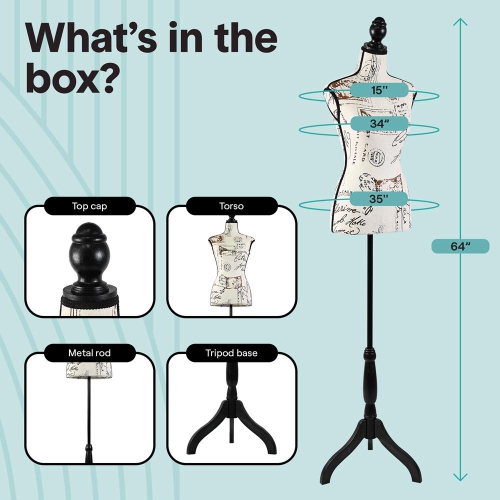 SereneLife Female Mannequin Torso Dress Form, 64" Adjustable Body Stand for Displaying Clothes, Sewing, and Tailoring, Detachable Full Body