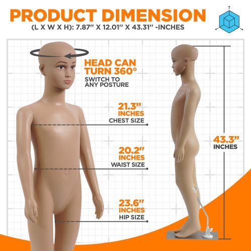 SereneLifeHome Kid Torso Dress Form Mannequin - Detachable & Adjustable Mannequin Full Body Stand, Shows Vivid Facial Expressions, Fits All Kinds of