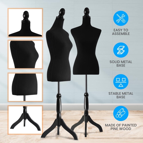 SereneLife Female Mannequin, Hanging Fashion Torso Display Form Mannequin with Hook, Glossy Black, for Sweaters, T-Shirts, Jackets, Dresses, Blouses,