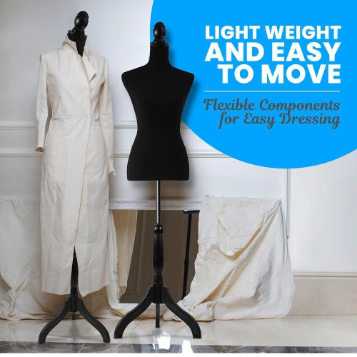 SereneLife Female Mannequin, Hanging Fashion Torso Display Form Mannequin with Hook, Glossy Black, for Sweaters, T-Shirts, Jackets, Dresses, Blouses,