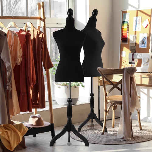 SereneLife Female Mannequin, Hanging Fashion Torso Display Form Mannequin with Hook, Glossy Black, for Sweaters, T-Shirts, Jackets, Dresses, Blouses,