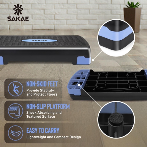Ensemble de plateforme Aerobics de SAKAE avec veste lestée et ruban à mesurer, hauteur réglable à 2 niveaux, marche d'entraînement avec surface