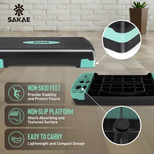 SAKAE Aerobics Step Platform Set with Weighted Vest & Measuring Tape, Adjustable Height 2 Level Risers Workout Step Trainer with Non-Slip Surface,
