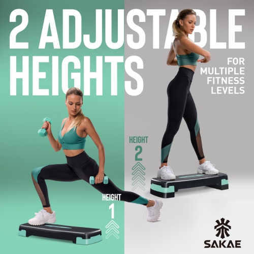 SAKAE Aerobics Step Platform Set with Weighted Vest & Measuring Tape, Adjustable Height 2 Level Risers Workout Step Trainer with Non-Slip Surface,