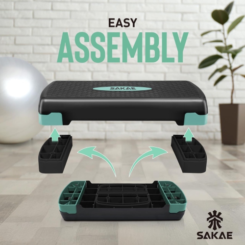 SAKAE Aerobics Step Platform Set with Weighted Vest & Measuring Tape, Adjustable Height 2 Level Risers Workout Step Trainer with Non-Slip Surface,