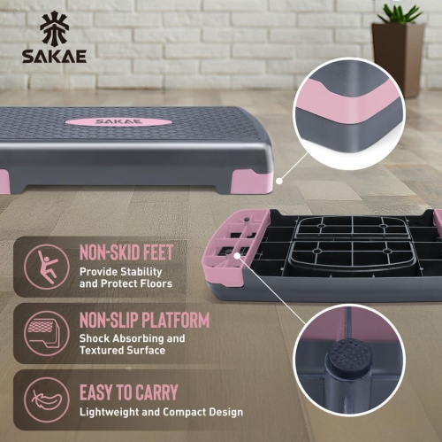 SAKAE Aerobics Step Platform Set with Weighted Vest & Measuring Tape, Adjustable Height 2 Level Risers Workout Step Trainer with Non-Slip Surface,