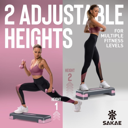 SAKAE Aerobics Step Platform Set with Weighted Vest & Measuring Tape, Adjustable Height 2 Level Risers Workout Step Trainer with Non-Slip Surface,
