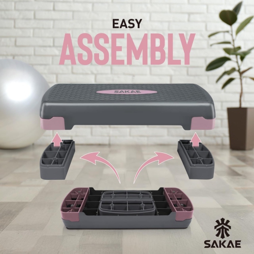 SAKAE Aerobics Step Platform Set with Weighted Vest & Measuring Tape, Adjustable Height 2 Level Risers Workout Step Trainer with Non-Slip Surface,