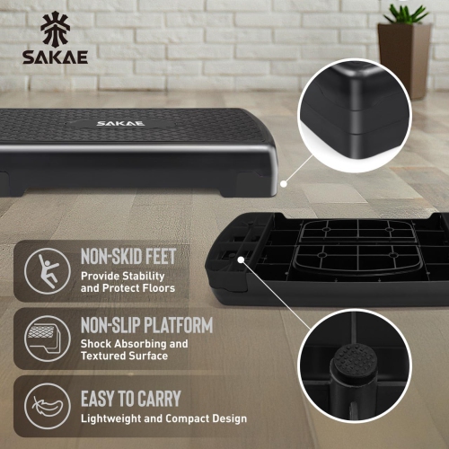 SAKAE Aerobics Step Platform Set with Weighted Vest & Measuring Tape, Adjustable Height 2 Level Risers Workout Step Trainer with Non-Slip Surface,