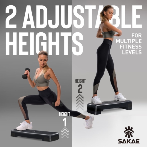 SAKAE Aerobics Step Platform Set with Weighted Vest & Measuring Tape, Adjustable Height 2 Level Risers Workout Step Trainer with Non-Slip Surface,