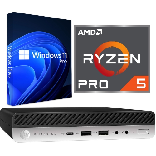 HP EliteDesk 705 G5 Mini / AMD Ryzen 5 PRO 3400GE 3.3GHz / 16GB RAM / 256GB NVMe SSD / Windows 11 Pro / WiFi - Business Desktop PC Computer by HP - Refurbished condition - CA$249.78