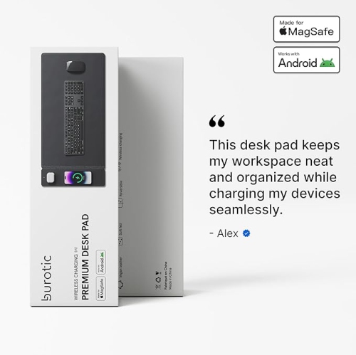 Tapis de chargement sans fil Burotic, tapis réversible en feutre et en cuir végétalien, panneau magnétique étanche amovible - organisation, charge 2