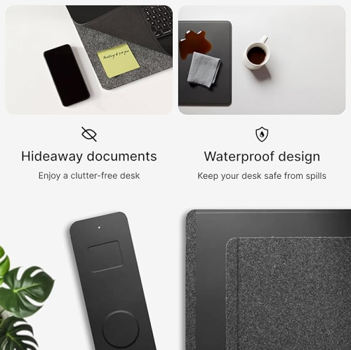 Tapis de chargement sans fil Burotic, tapis réversible en feutre et en cuir végétalien, panneau magnétique étanche amovible - organisation, charge 2