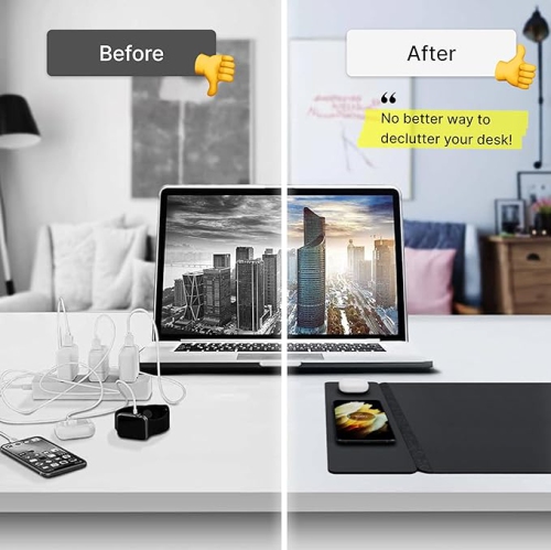Tapis de chargement sans fil Burotic, tapis réversible en feutre et en cuir végétalien, panneau magnétique étanche amovible - organisation, charge 2