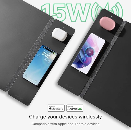 Tapis de chargement sans fil Burotic, tapis réversible en feutre et en cuir végétalien, panneau magnétique étanche amovible - organisation, charge 2