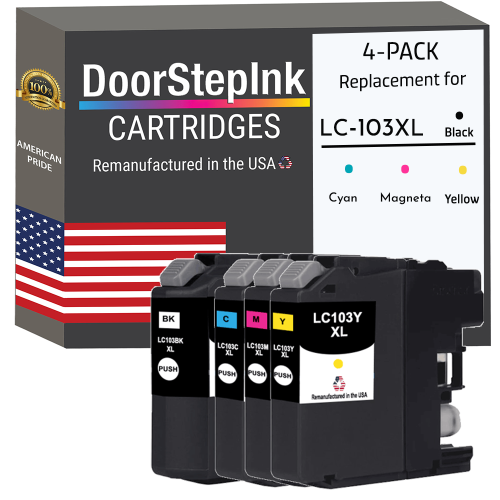 DOORSTEPINK  Brand for Brother Lc103 Xl High Yield / 3 Color 4-Pack Remanufactured In The Usa Ink Cartridge In Black