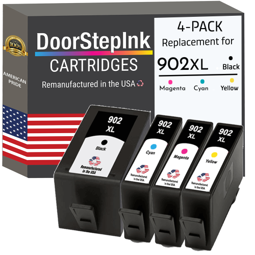 DOORSTEPINK  Brand for HP 902Xl 1 / 3 Color 4-Pack Remanufactured In The Usa Ink Cartridges In Black