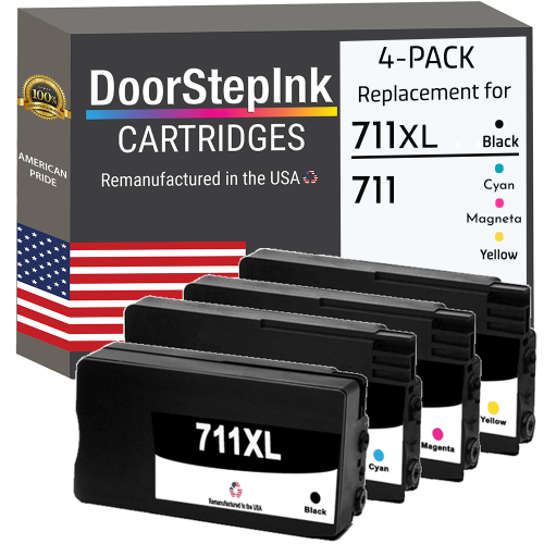 DoorStepInk Remanufactured in the USA Ink Cartridges for HP 711XL 1 Black / 711 3 Color 4-pack