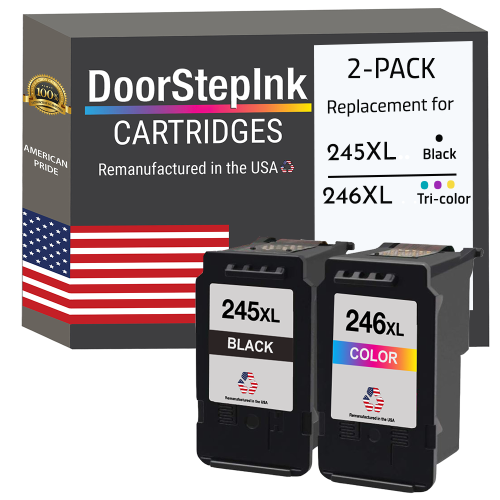 DoorStepInk Brand for Canon PG-245XL Black CL-246XL Color Combo Pack High Yield Remanufactured in the USA Ink Cartridges