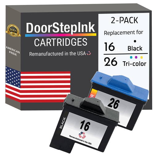 Marque DoorStepInk pour Lexmark n° 16 noir / n° 26 couleur réusinée dans l'ensemble de cartouches d'encre USA