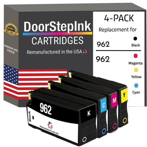 DOORSTEPINK  Brand for HP 962 1 / 3 Color 4-Pack Remanufactured In The Usa Ink Cartridges In Black
