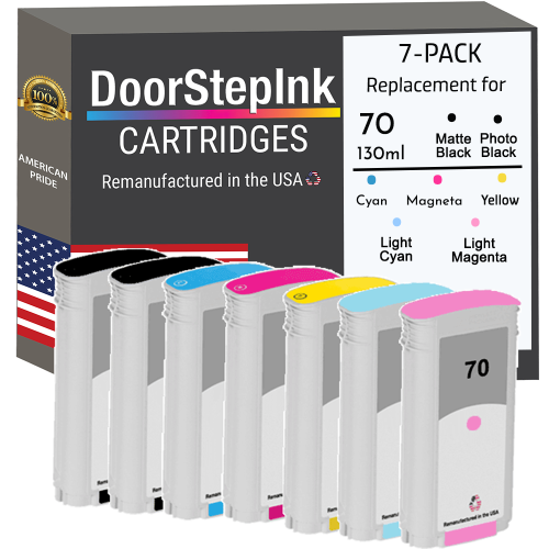DoorStepInk Brand for HP 70 130-ml 7-Pack Remanufactured in the USA Ink Cartridges