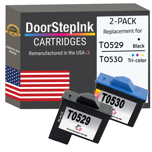 Marque DoorStepInk pour Dell Series 1 T0529 Noir / T0530 Couleur réusinée dans l'ensemble de cartouches d'encre USA