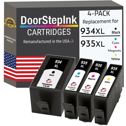 DOORSTEPINK  Brand for HP 934Xl 1 / 935Xl 3 Color Remanufactured In The Usa Ink Cartridges 4-Pack In Black