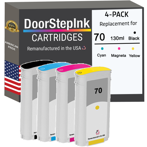 DoorStepInk Brand for HP 70 130-ml 4-Pack Remanufactured in the USA Ink Cartridges
