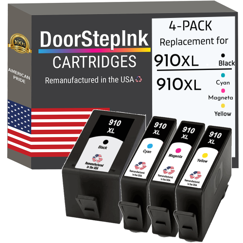 DOORSTEPINK  Brand for HP 910Xl 1 / 910Xl 3 Color 4-Pack Remanufactured In The Usa Ink Cartridges In Black