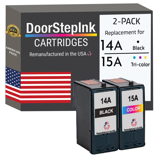 Cartouches d'encre DoorStepInk réusinées aux États-Unis pour les cartouches d'encre noire #14&nbsp;A/couleur #15&nbsp;A de Lexmark