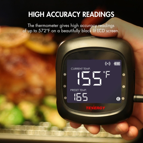 Tenergy Solis Digital Meat Thermometer, APP Controlled Wireless Bluetooth Smart BBQ Thermometer w/ 6 Stainless Steel Probes, Large LCD Display,
