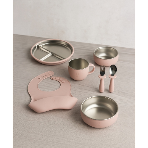 Premium 7-Piece Silicone & Stainless Steel Kids Dinnerware Set | Feeding Set