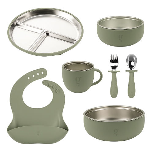 Premium 7-Piece Silicone & Stainless Steel Kids Dinnerware Set | Feeding Set