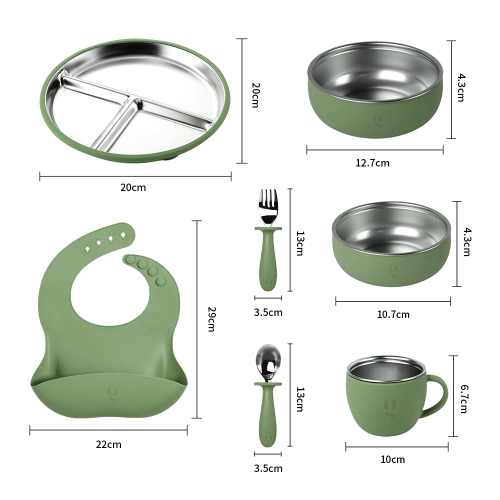 Premium 7-Piece Silicone & Stainless Steel Kids Dinnerware Set | Feeding Set